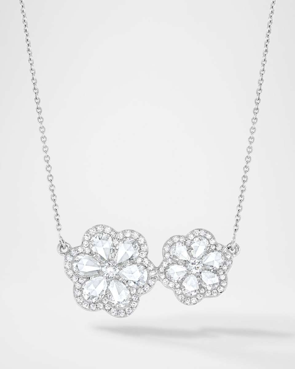 18K White Gold Floral Diamond Charm Necklace